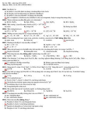 Kỳ thi Học kì I  Năm học 2014 - 2015 môn thi Hóa 11  đề chính thức